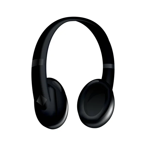 Écouteur. Écouteur de musique noir ou casque de jeu. gadget audio avec haut-parleur ou oreillette mobile sans fil isolé image vectorielle 3d. Accessoires studio de technologie — Image vectorielle