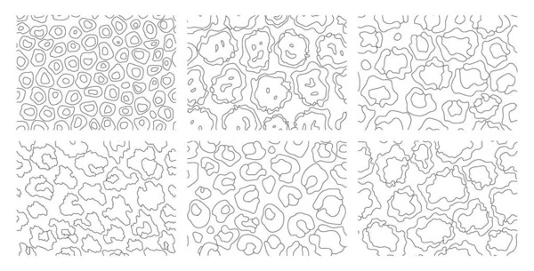 Verzameling van luipaard texturen. Kleurstijl. Naadloze prints met wilde dierenhuid. Luipaard of cheeta natuur design patroon. Wilde dierenhuiden afdruk. Achtergrond vectorillustratie — Stockvector