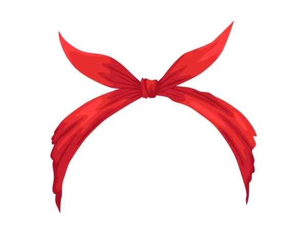 Retro headband for woman. Mockup of decorative hair knott. Red bandana windy hair dressing. Tied handkerchief for hairstyle — Stock Vector