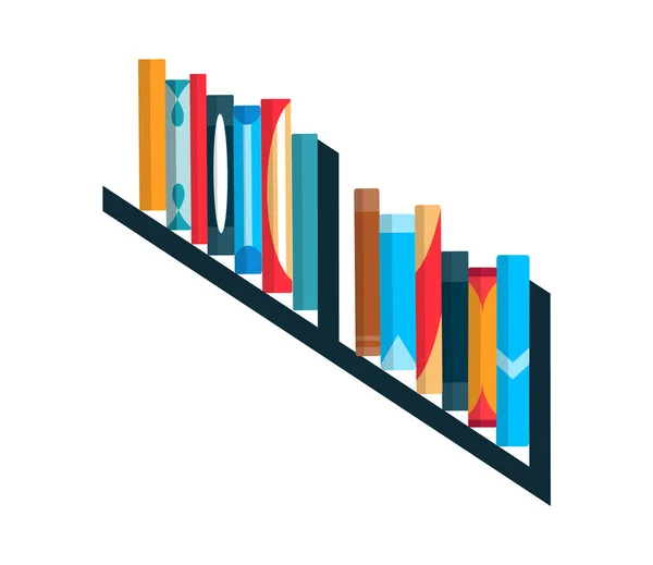 Βιβλιοθήκη με πολύχρωμα βιβλία. Επιστροφή στο σχολείο και την εκπαίδευση μελέτη τοίχο έννοια. Εσωτερικό στοιχείο βιβλιοθήκης. Επίπεδη ανάγνωση εικονογράφηση βιβλίων — Διανυσματικό Αρχείο