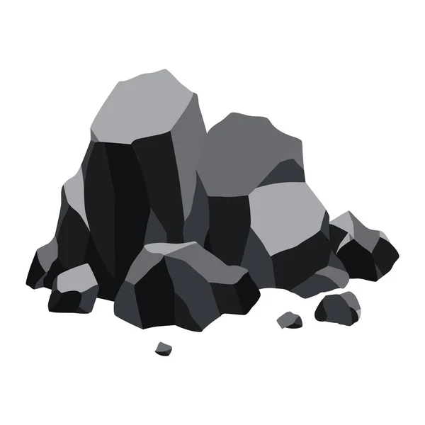 Montón de carbón. Piedra fósil de recursos minerales negros. Formas poligonales. Piedras de grafito o carbón. Icono de recursos energéticos — Archivo Imágenes Vectoriales