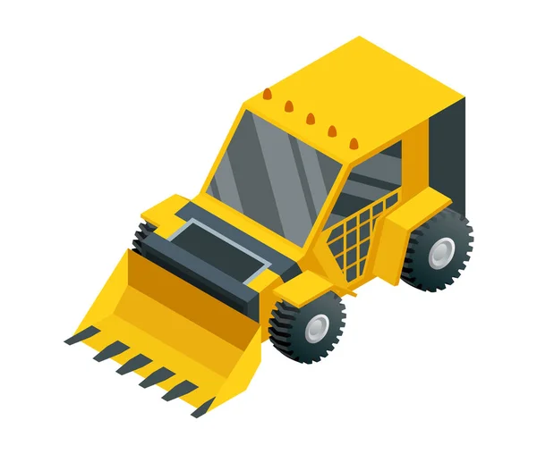 Construction machinery isometric. Heavy transportation. Icon representing heavy mining and road industry. Career and construction transport — Stock Vector