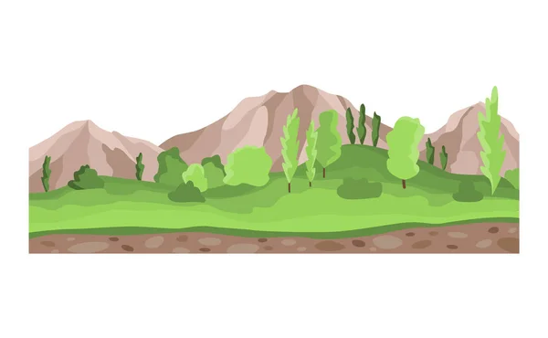 Paisaje del juego. Dibujos animados naturaleza diseño. Paisaje de la sección de suelo. Ilustración de corte transversal aislado sobre fondo blanco — Vector de stock