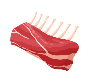 Et ürünü ya da çiğ et. Çiftçi pazarı ya da dükkanının konsept ürünü için resim. Kaburgalı et. Çizgi film ürün simgesi