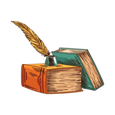 Eski bir kitap. Antika tüy kalemli eski bir kağıt. Eski parşömen kağıdı. Şiir çalışması ya da eğitim için geçmişe dönük kırtasiye