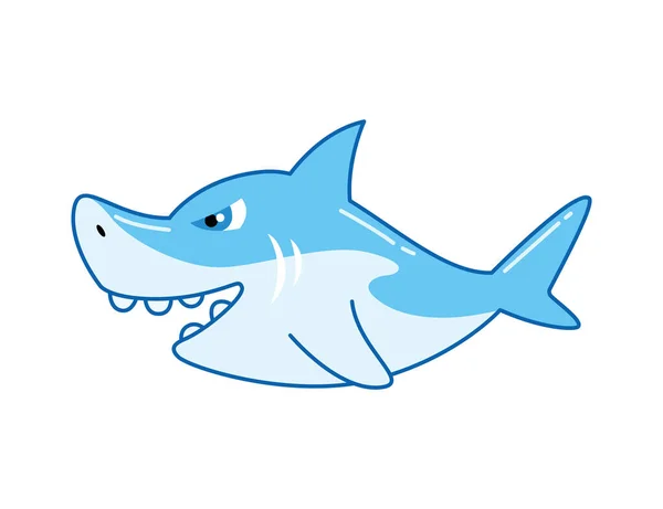 Τα παιδιά παίζουν μπλε καρχαρία. Παιδική ανάπτυξη και ψυχαγωγία που απομονώνονται σε λευκό φόντο. Νηπιαγωγείο εργαλεία για διασκέδαση και παιχνίδι παιδιών. Φωτεινό έγχρωμο διανυσματικό εικονίδιο — Διανυσματικό Αρχείο