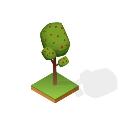 Beyaz arka planda izole edilmiş çeşitli tahta türleri. İzometrik manzara parkı ya da bahçe için yeşil bitki. Peyzaj inşaatçısı elemanı. Bilgi grafikleri veya oyun için vektör simgesi