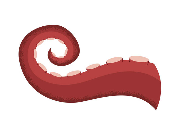 Octopus tentacle, underwater animal. Sea squid vector cartoon icon. Spooky marine monster arm on white background