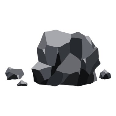 Kömür siyah mineral kaynakları. Fosil taşı parçaları. Çokgen şekiller. Grafit veya kömürden siyah kaya taşları. Enerji kaynağı kömür simgesi
