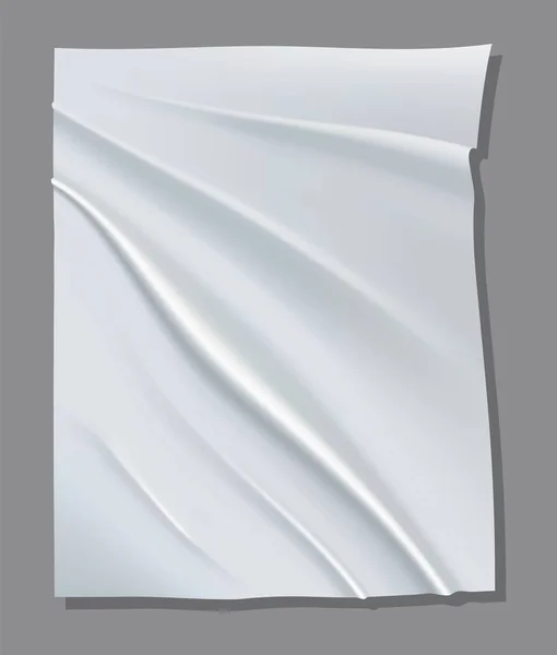 Hoja blanca realista de papel arrugado. Cartel vectorial maqueta. Ilustración vectorial de textura de papel arrugado. Modelo de fondo — Vector de stock