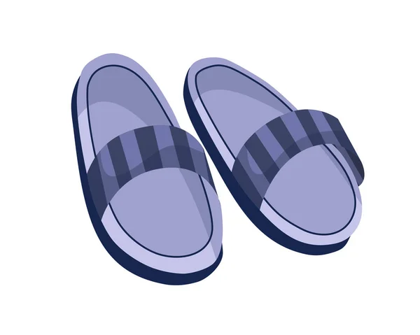 Home footwear slippers. Soft comfortable slip on shoe for home. Pair slippers, textile domestic outfit element or garment shoes soft fabric — Stock Vector