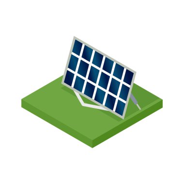 Isometric güneş paneli. Temiz enerji kavramı. Temiz ekolojik güç. Eko yenilenebilir güneş enerjisi. Web için simge