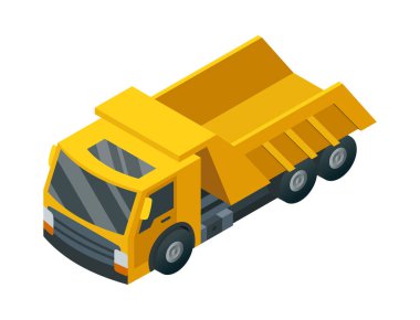 İnşaat makineleri izometrik. Ağır taşımacılık. Ağır madencilik ve yol endüstrisini temsil eden ikon. Kariyer ve inşaat taşımacılığı