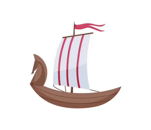 Waterzeilboot. Schip boot zijaanzicht geïsoleerd op witte achtergrond. Oud schip met zeil, voor zeewater. Isoleerteken vervoer — Stockvector