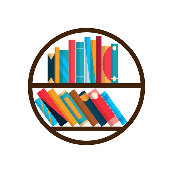 Könyvespolc színes könyvekkel. Lapos olvasás könyvek illusztráció elszigetelt fehér háttérrel. Vissza az iskolai és oktatási tanulófal koncepciójához. Könyvtár belső eleme — Stock Vector
