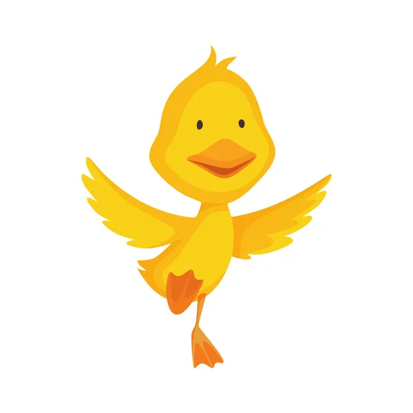 Linda chica. Bebé de dibujos animados amarillo vector pato. Personaje infantil pájaro en divertida expresión facial, pose y gesto para diseño gráfico — Archivo Imágenes Vectoriales