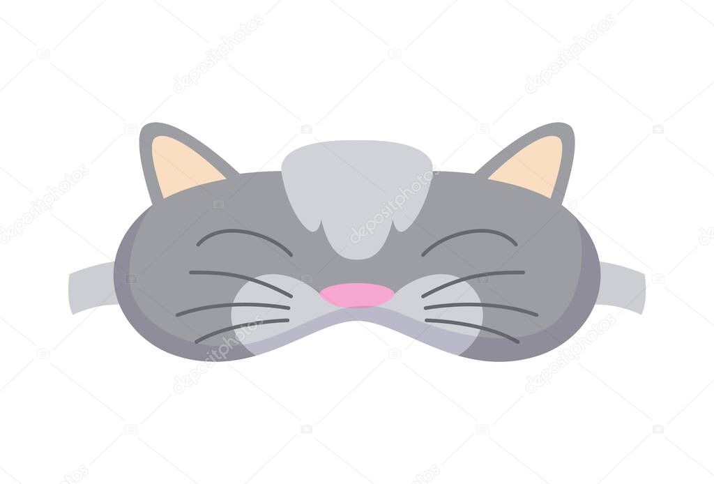 Sleep mask in form of cat. Eye protection accessory and prevention of healthy sleep. Blindfold symbol in cartoon style. Design of relaxation wear for night