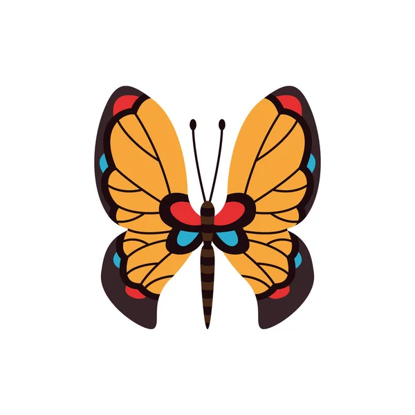 Exotisk färg fjäril. Handritade fjärilsvingar eller insekter. Tecknad tropiskt djur. Isolerad vektorikon — Stock vektor