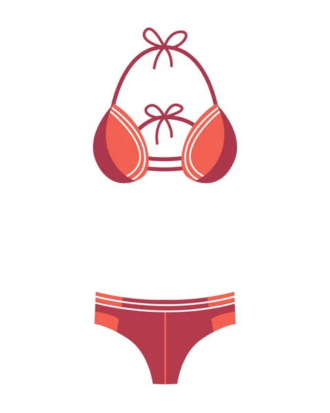 Traje de baño de moda. Icono plano de ropa de playa femenina de moda de dibujos animados. Traje de baño de dos piezas o ropa interior de chicas y mujeres de baño. Vector traje de baño colorido — Vector de stock