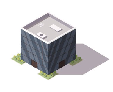 Isome süpermarketi ya da market binası. AVM binasını temsil eden vektör izometrik simge veya bilgi ögesi. Şehir altyapısı için 3D market