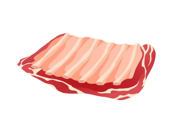 Producto cárnico o carne cruda. Ilustración del producto conceptual del mercado o tienda de agricultores. Carne con costillas. Icono del producto de dibujos animados — Vector de stock