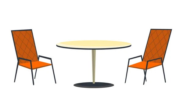 Περιοχή αίθουσας. Καφέ και έπιπλα κήπου τραπέζι και καρέκλες που απομονώνονται σε λευκό φόντο. Καλοκαιρινό μέρος συνάντησης. Καφενείο ή εστιατόριο ανοιχτό χώρο — Διανυσματικό Αρχείο