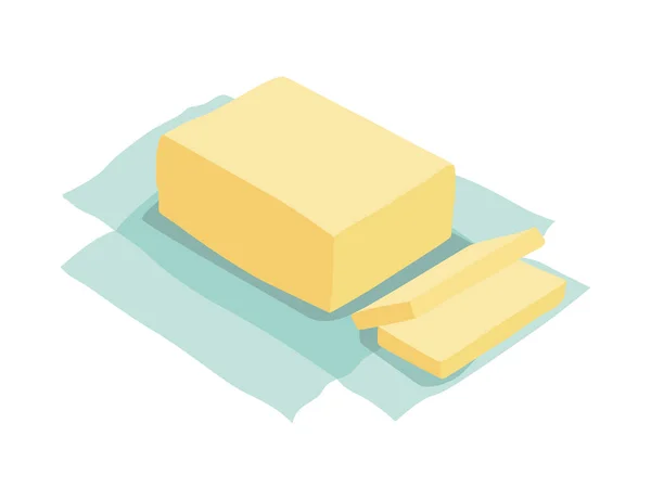 Unpacked piece of butter. Ingredient and cookware for making dough, cookie or croissant. Flat cartoon vector isolated icon — Stock Vector