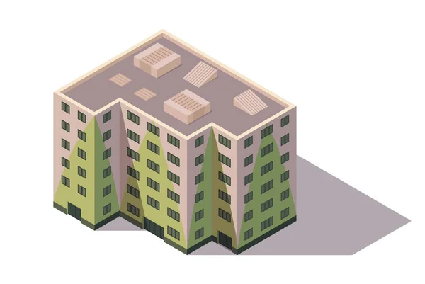 Edificio isométrico vectorial de gran altura. Elemento de construcción de mapas de ciudad o ciudad. Icono que representa el edificio de varios pisos. Casas, casas u oficinas — Vector de stock