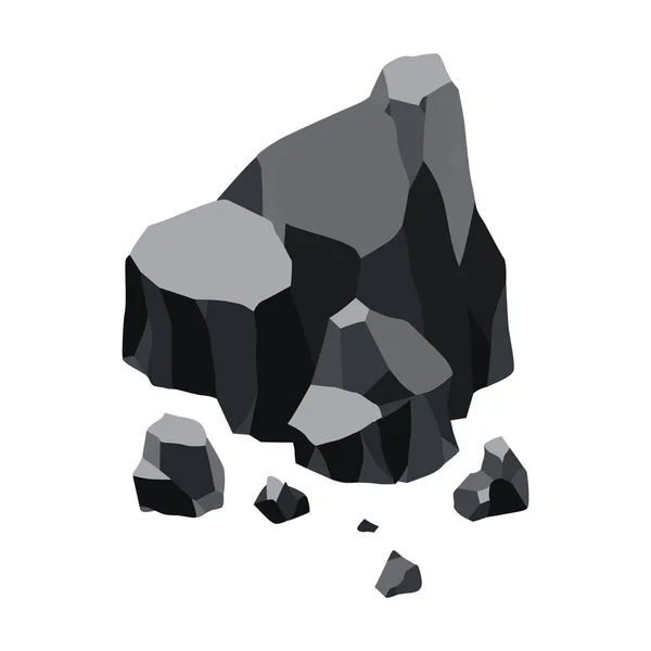 석탄검은 광물 자원. 화석의 돌 조각들. 다각형 모양. 흑연이나 숯검은 돌. 에너지 자원 숯 아이콘 — 스톡 벡터