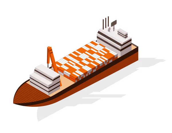 Isometrische containervrachtschip. Levering op water. Vrachtvervoer. Vector isometrisch icoon of infografisch element. Zeevervoer — Stockvector