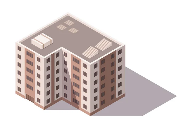 Edificio isométrico vectorial de gran altura. Elemento de construcción de mapas de ciudad o ciudad. Icono que representa el edificio de varios pisos. Casas, casas u oficinas — Vector de stock