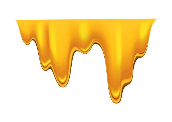 Miel goteando sobre fondo blanco. Jarabe de flujo dorado, fluido de caramelo o plantilla de derretimiento líquido. Coloridas gotas de miel deliciosas — Vector de stock