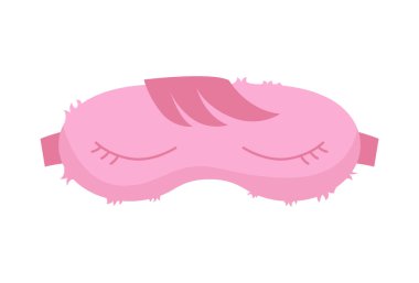 Uyku maskesi. Göz koruma aksesuarı ve sağlıklı uykunun önlenmesi. Çizgi film tarzında göz bağlama sembolü. Gece için rahatlama giysisi tasarımı