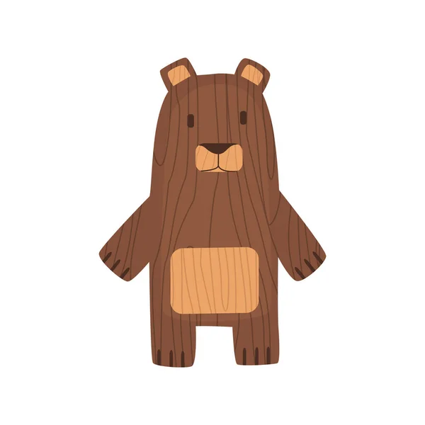 Brinquedo de criança de madeira. Figura ecológica do dispositivo para crianças. Urso giro. Retro desenho animado ferramenta de jogo para o bebê. Sem plástico — Vetor de Stock