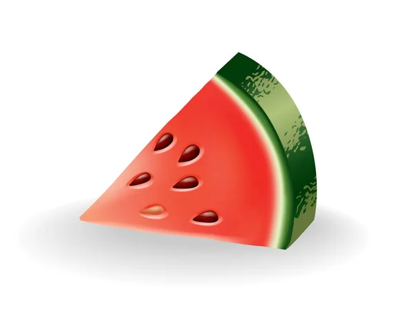 Meloun vodní přírodní sladké jídlo. Ikona zralého červeného ovoce nakrájeného na plátky ve 3D realistickém kresleném stylu. Čerstvé a šťavnaté barevné bobule izolované na bílém pozadí — Stockový vektor
