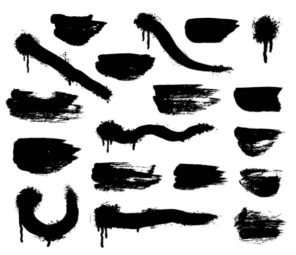 Vector spray paint shapes in black. Graffiti stencil template or paint streaks. Abstract lines and drips. Splashes for your design on white background — Stock Vector