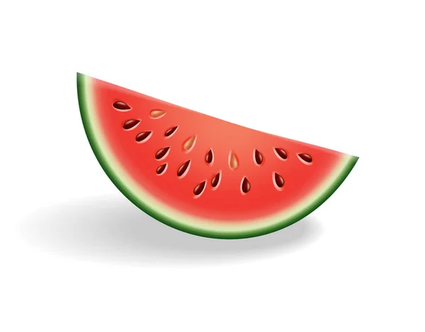 Watermeloen natuurlijk zoet voedsel. Ikoon van rijp rood fruit gesneden op slice in 3D realistische cartoon stijl. Fris en sappig kleurrijke bes geïsoleerd op witte achtergrond — Stockvector