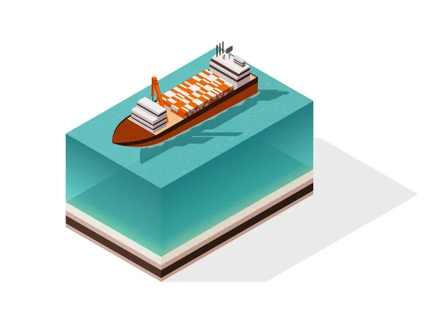 Isometric container cargo ship. Delivery on water. Shipping freight transportation. Vector isometric icon or infographic element. Ocean transport
