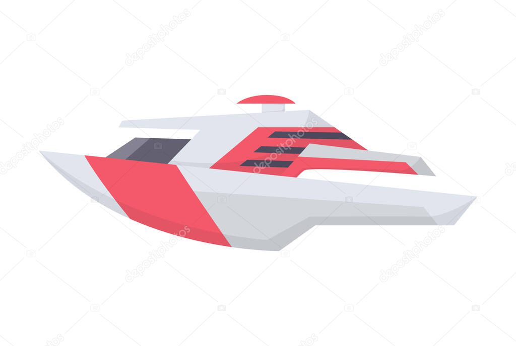 Water speedboat. Ship boat side view isolated on white background. Fast commercial ship, for ocean water. Isolated transport icon