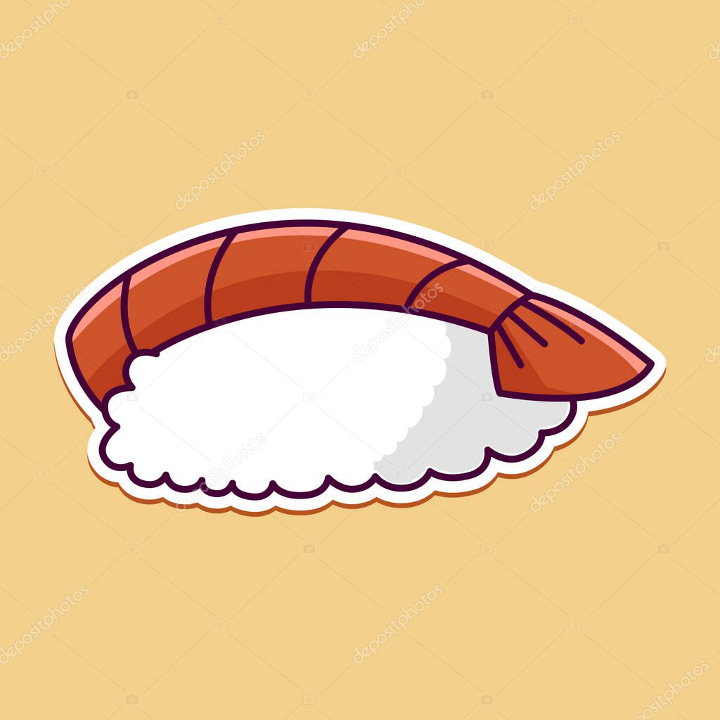 Cute Shrimp Sushi Nigiri Cartoon Vector Illustration. Japanese Food Icon in Flat Style