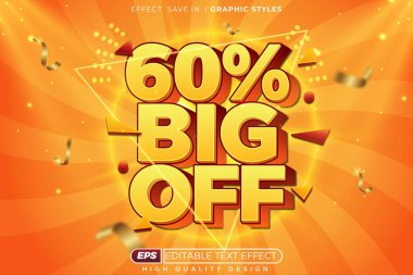 Düzenlenebilir 3D metin efekti% 60 promosyon afiş şablonu tasarımı için büyük indirim