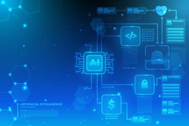 Mavi renk teknolojisi ve dekorasyonu olan yapay zeka arkaplanı