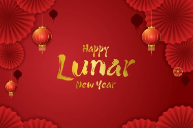 Geleneksel fener ve web arkaplanı yelpazesi olan yeni yıl asimetri arka planı