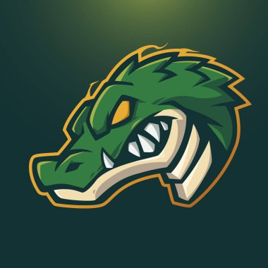 Timsah Maskotu Logosu. E-Spor Takım Amblem Vektörü