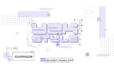 Poster ve afiş şablonu tasarımı için dijital yolu olan 3d metin efekti y2k biçimi