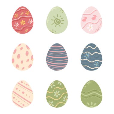 dekoratif paskalya yumurtasını element tasarım çıkartması ve poster için pastel renkle ayarla