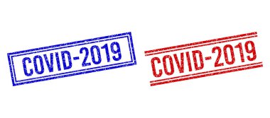Grunge desenli COVID-2019 Çift Çizgili Damgalar
