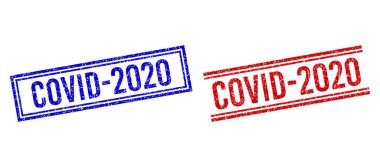 Grunge desenli COVID-2020 Çift Çizgili Damgalar