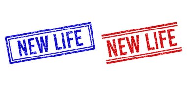 Grunge Dokulu YENİ HAYAT Damgaları Çift Çizgili