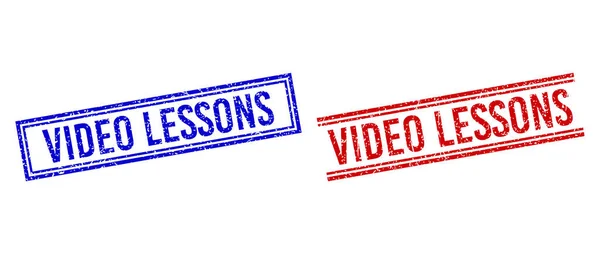 Distress Textured VIDEO LESSONS Seal with Double Lines — Stock Vector